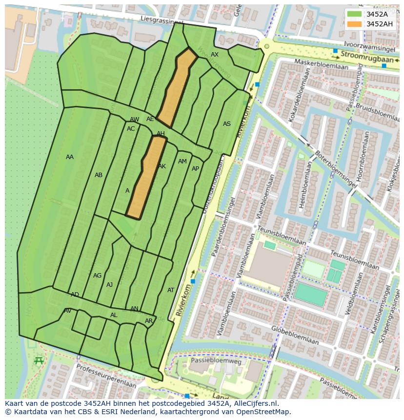 Afbeelding van het postcodegebied 3452 AH op de kaart.