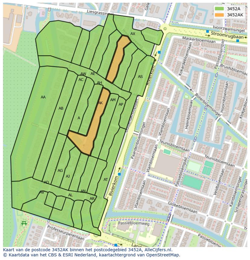 Afbeelding van het postcodegebied 3452 AK op de kaart.