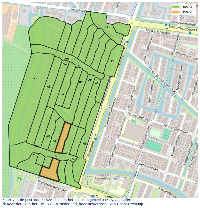 Afbeelding van het postcodegebied 3452 AL op de kaart.