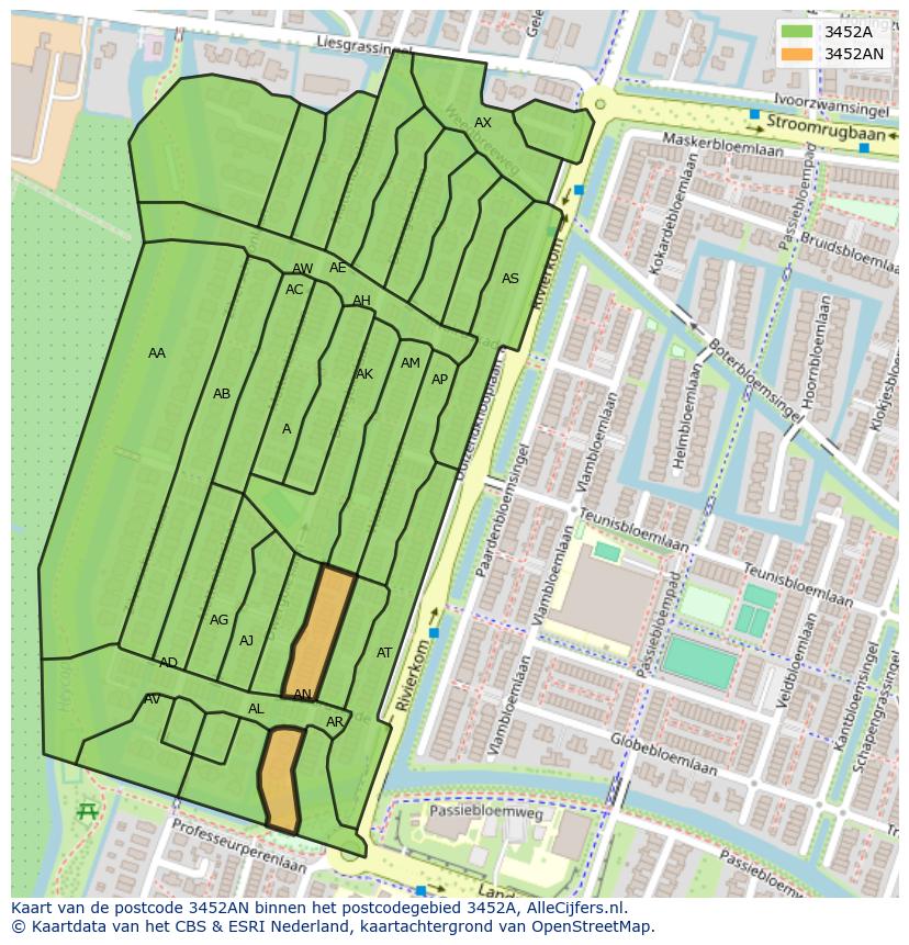 Afbeelding van het postcodegebied 3452 AN op de kaart.