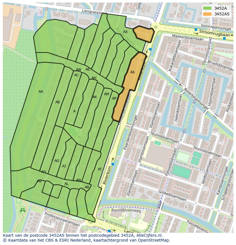 Afbeelding van het postcodegebied 3452 AS op de kaart.