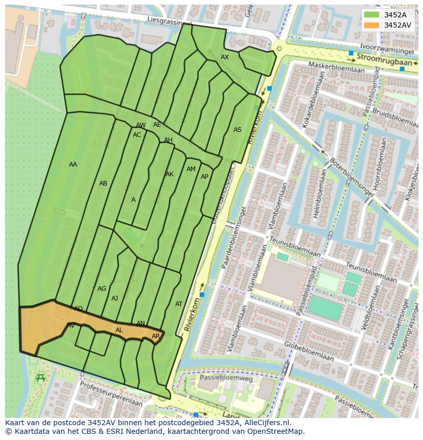 Afbeelding van het postcodegebied 3452 AV op de kaart.