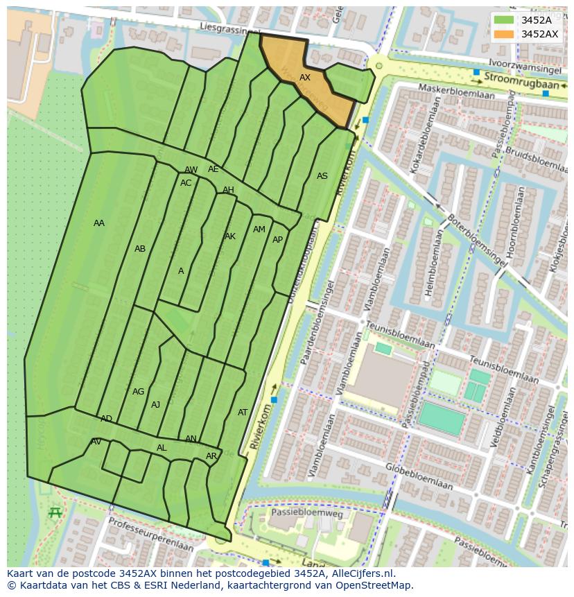 Afbeelding van het postcodegebied 3452 AX op de kaart.