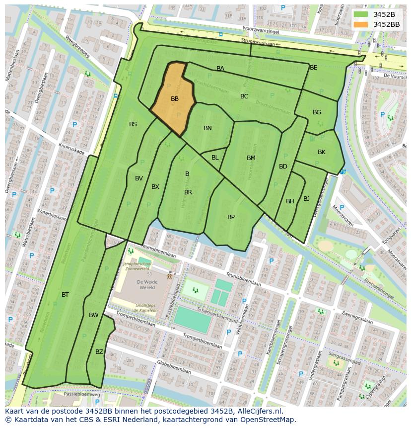 Afbeelding van het postcodegebied 3452 BB op de kaart.