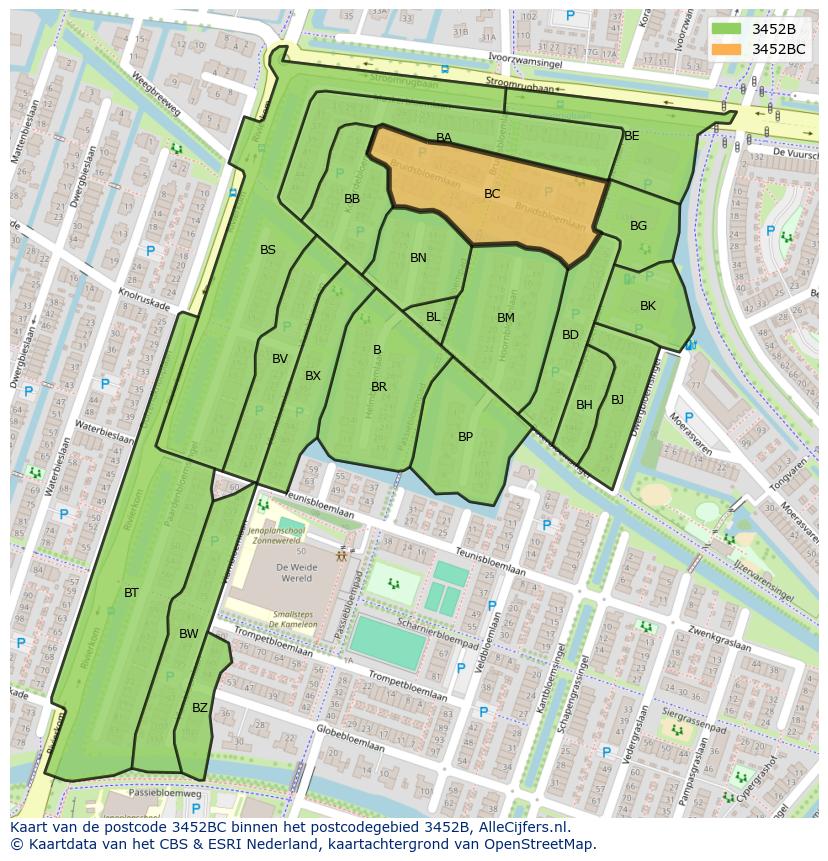 Afbeelding van het postcodegebied 3452 BC op de kaart.