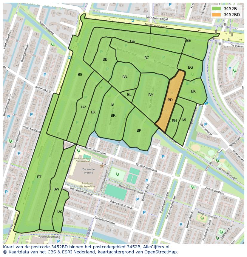 Afbeelding van het postcodegebied 3452 BD op de kaart.