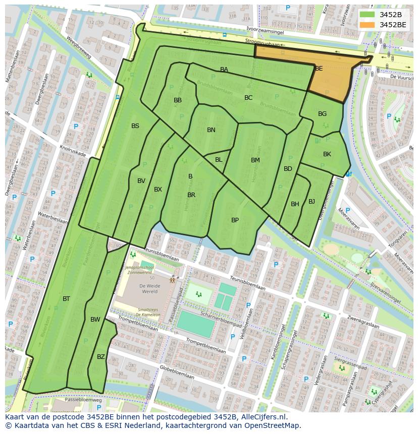 Afbeelding van het postcodegebied 3452 BE op de kaart.