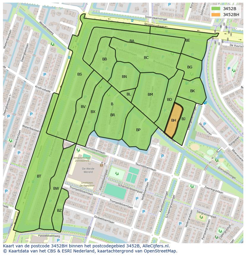 Afbeelding van het postcodegebied 3452 BH op de kaart.