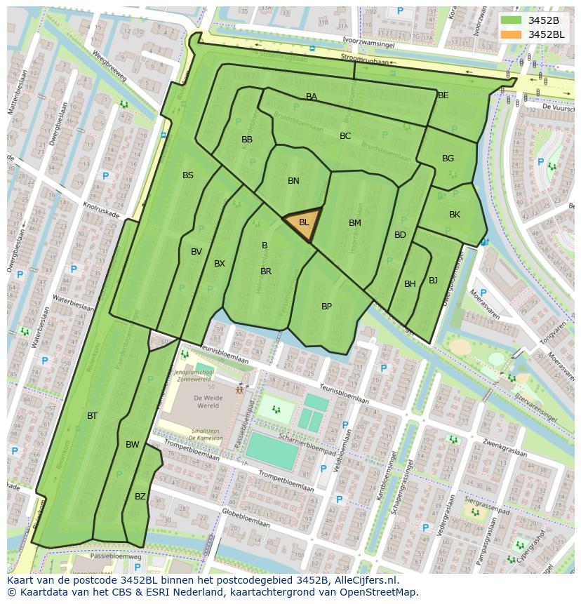 Afbeelding van het postcodegebied 3452 BL op de kaart.