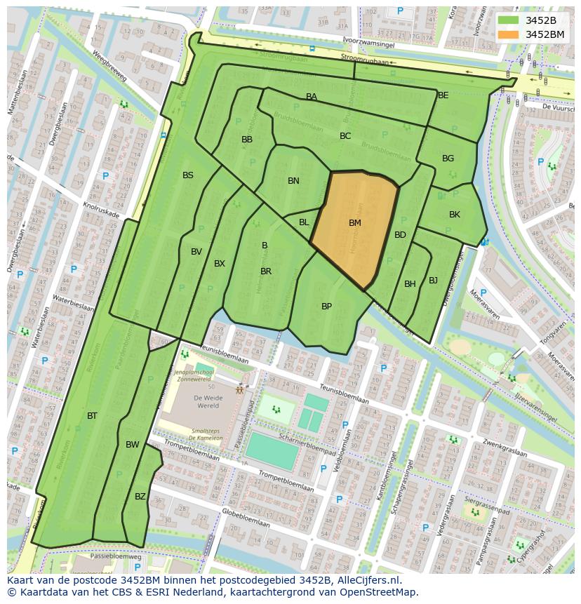 Afbeelding van het postcodegebied 3452 BM op de kaart.