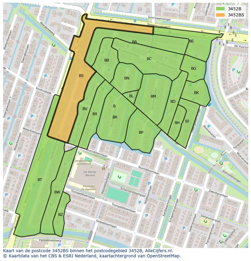 Afbeelding van het postcodegebied 3452 BS op de kaart.