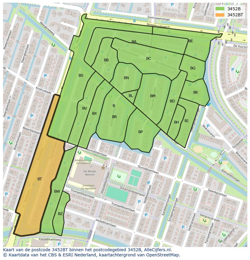 Afbeelding van het postcodegebied 3452 BT op de kaart.