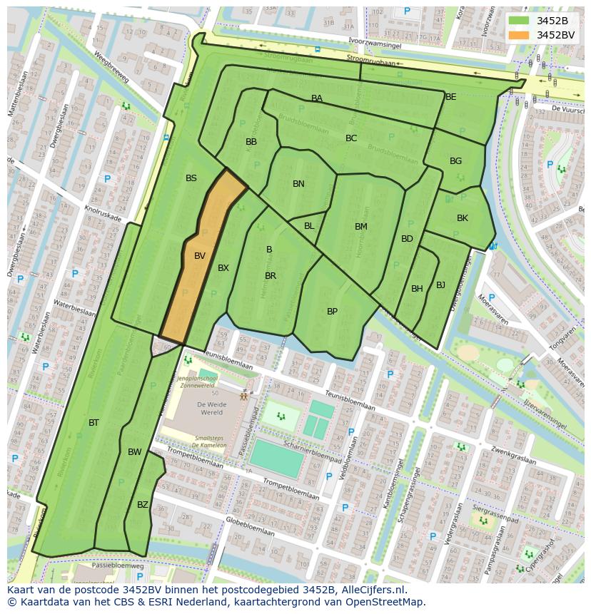 Afbeelding van het postcodegebied 3452 BV op de kaart.