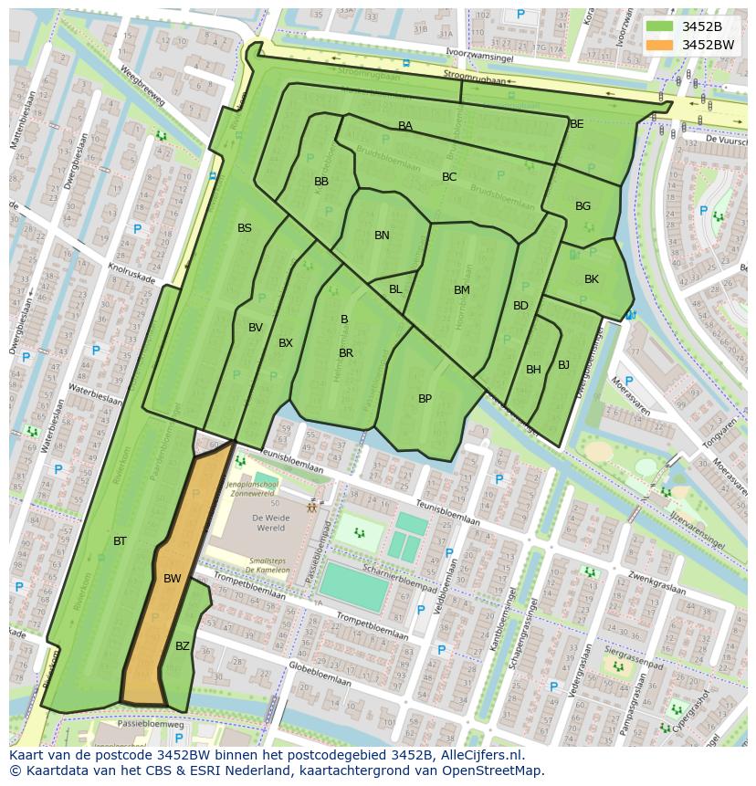 Afbeelding van het postcodegebied 3452 BW op de kaart.