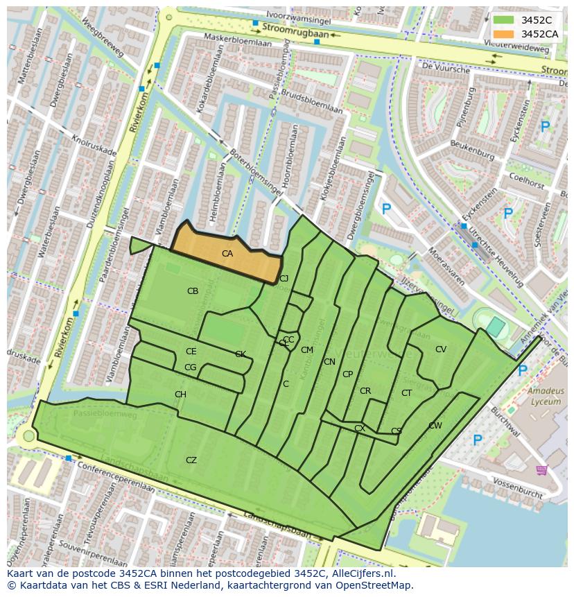 Afbeelding van het postcodegebied 3452 CA op de kaart.