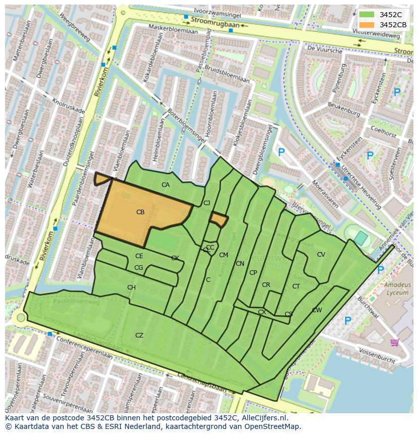 Afbeelding van het postcodegebied 3452 CB op de kaart.