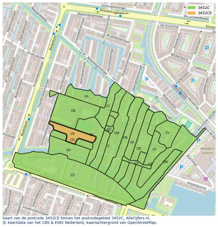 Afbeelding van het postcodegebied 3452 CE op de kaart.