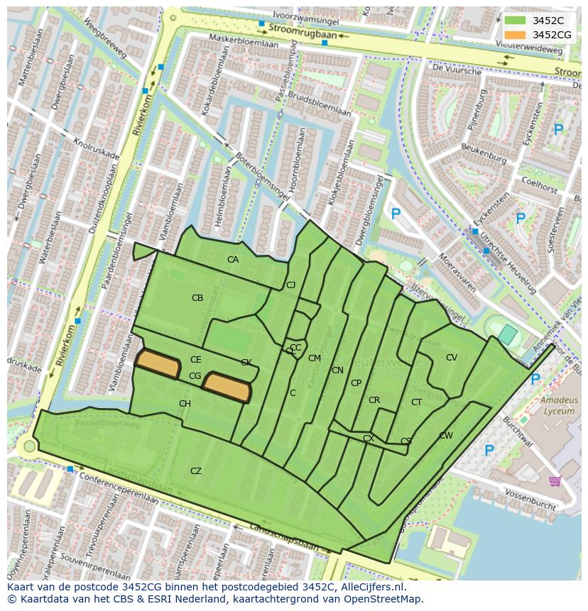 Afbeelding van het postcodegebied 3452 CG op de kaart.