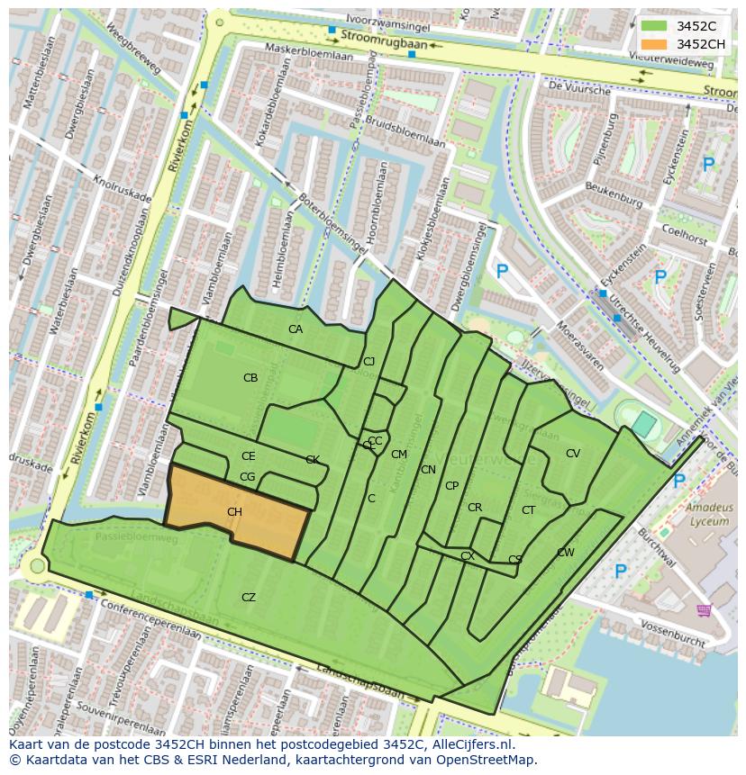Afbeelding van het postcodegebied 3452 CH op de kaart.