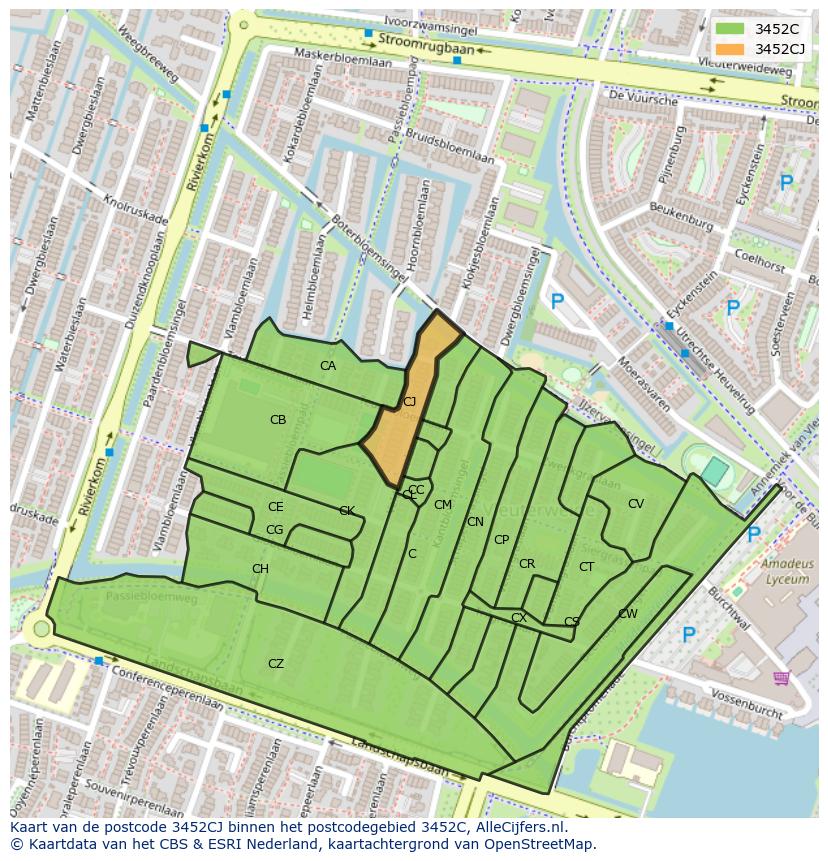 Afbeelding van het postcodegebied 3452 CJ op de kaart.