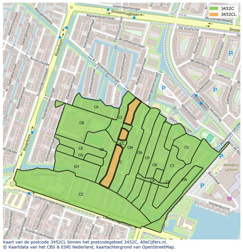 Afbeelding van het postcodegebied 3452 CL op de kaart.