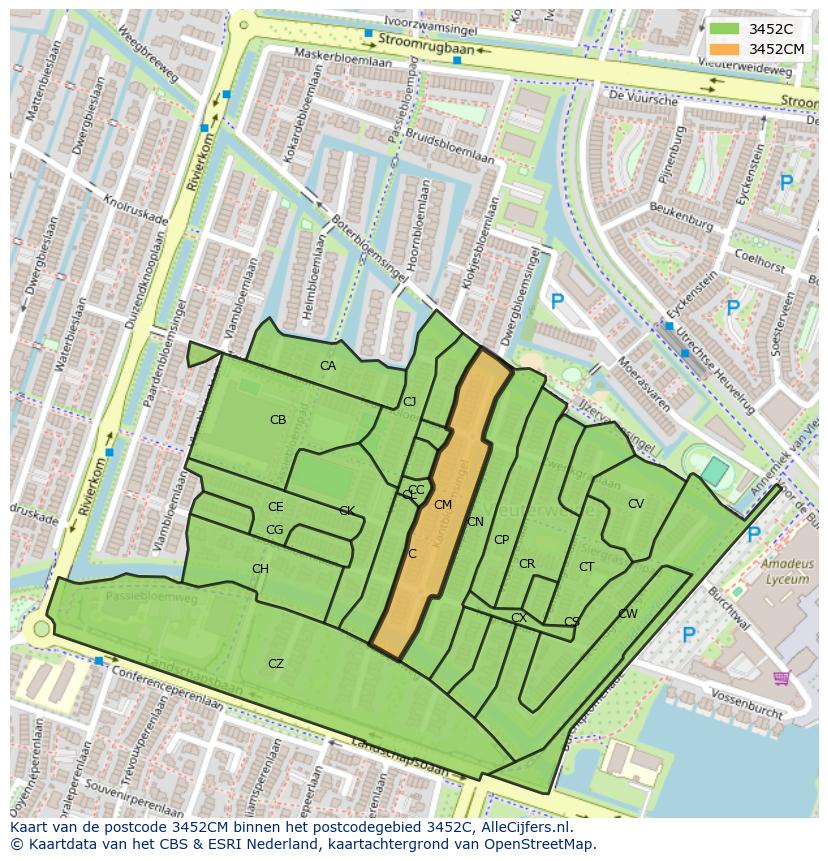 Afbeelding van het postcodegebied 3452 CM op de kaart.