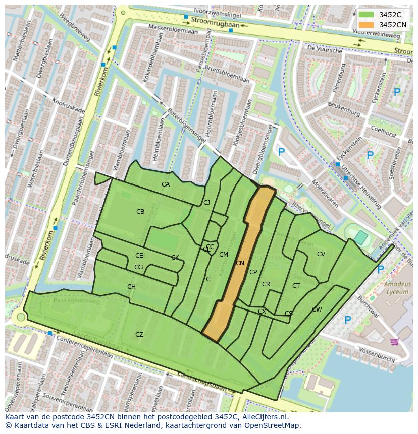 Afbeelding van het postcodegebied 3452 CN op de kaart.