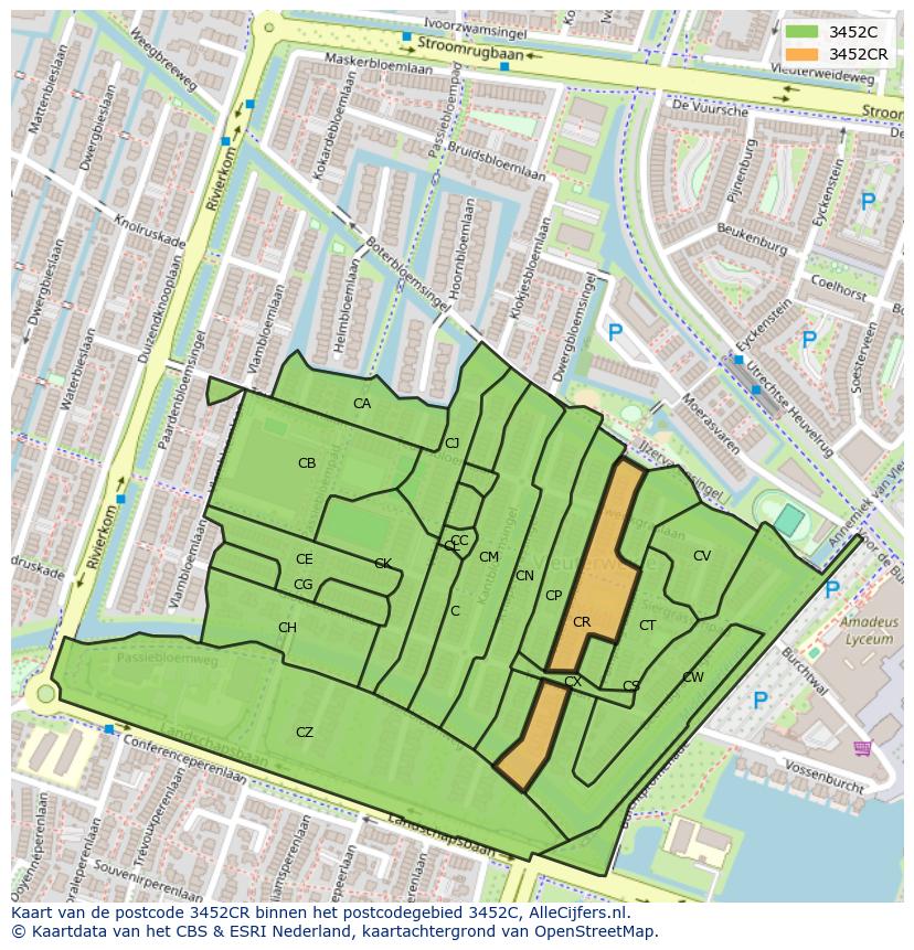 Afbeelding van het postcodegebied 3452 CR op de kaart.