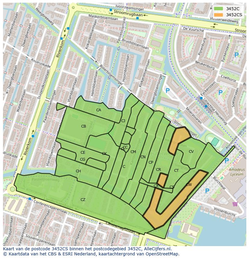 Afbeelding van het postcodegebied 3452 CS op de kaart.