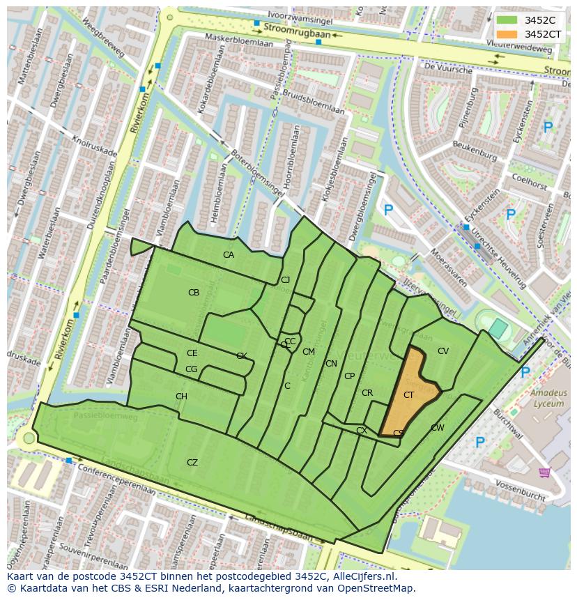 Afbeelding van het postcodegebied 3452 CT op de kaart.