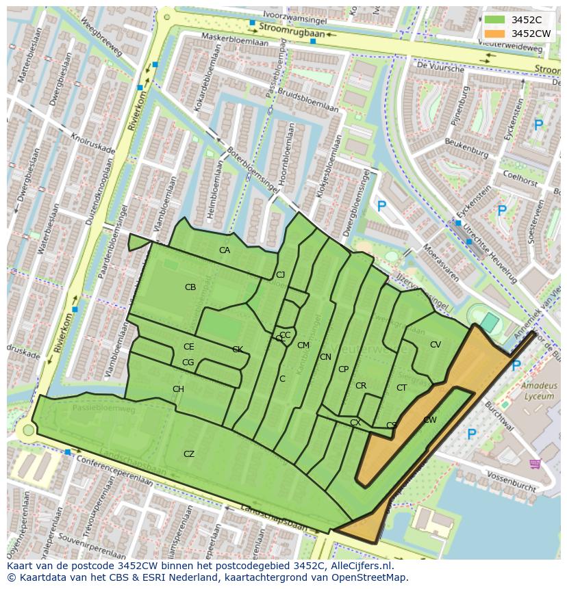 Afbeelding van het postcodegebied 3452 CW op de kaart.