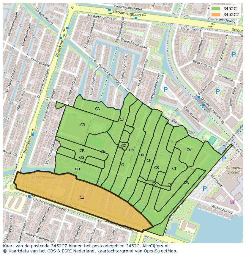 Afbeelding van het postcodegebied 3452 CZ op de kaart.