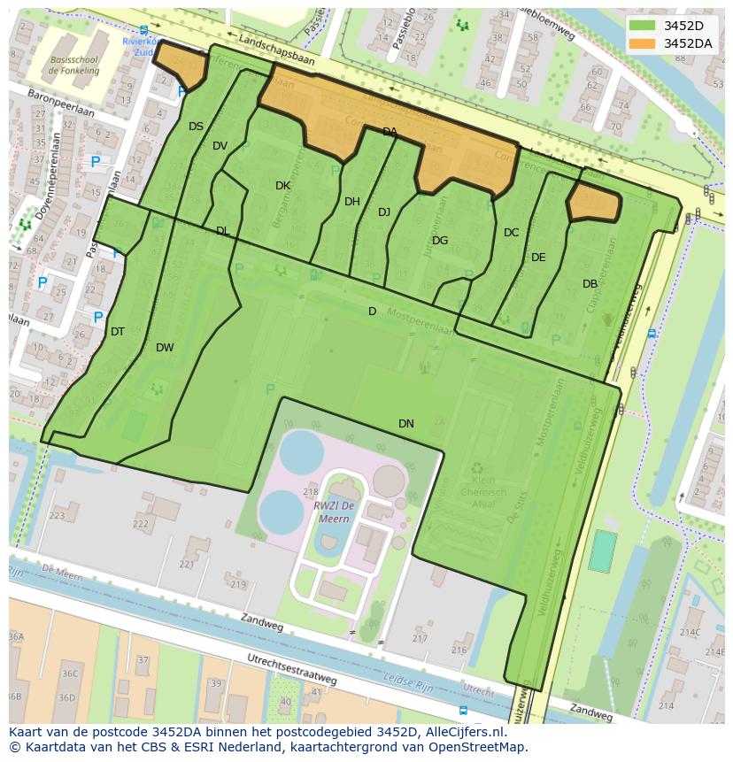 Afbeelding van het postcodegebied 3452 DA op de kaart.