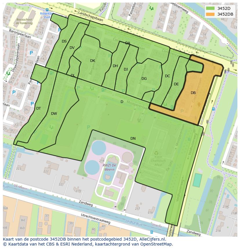 Afbeelding van het postcodegebied 3452 DB op de kaart.