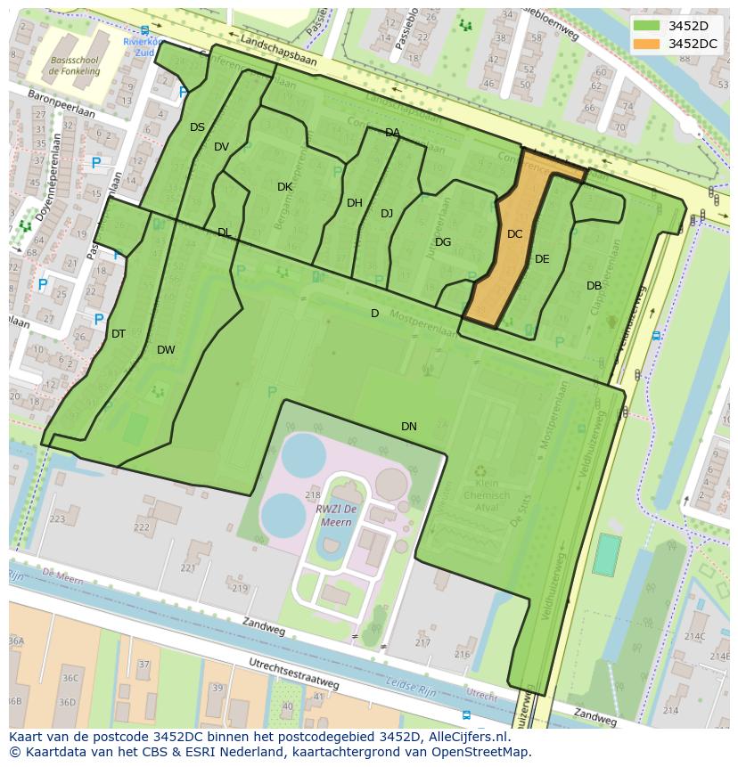 Afbeelding van het postcodegebied 3452 DC op de kaart.