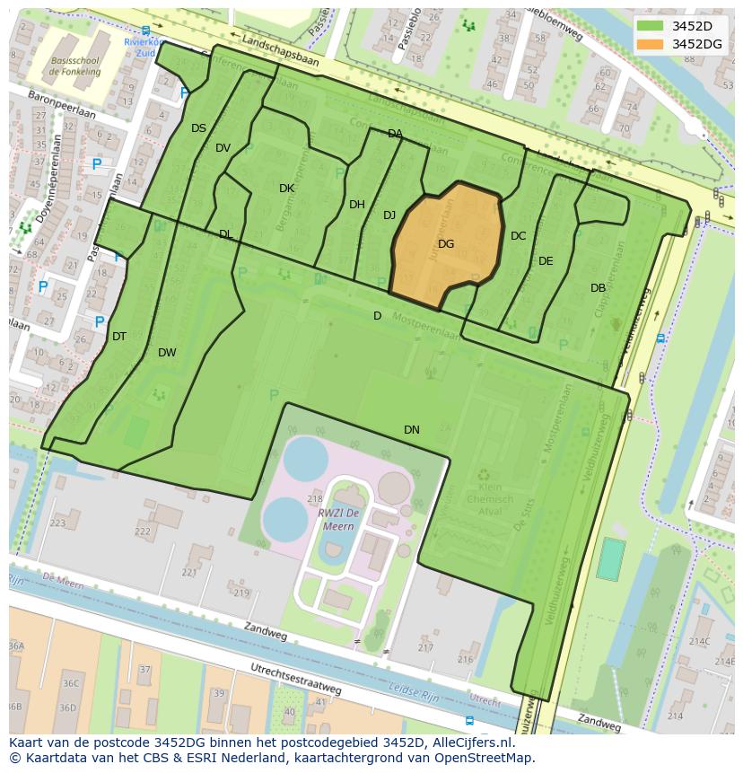 Afbeelding van het postcodegebied 3452 DG op de kaart.