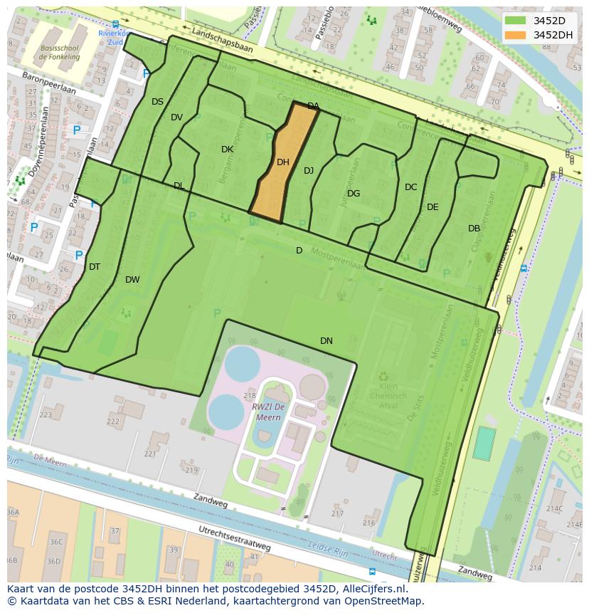 Afbeelding van het postcodegebied 3452 DH op de kaart.