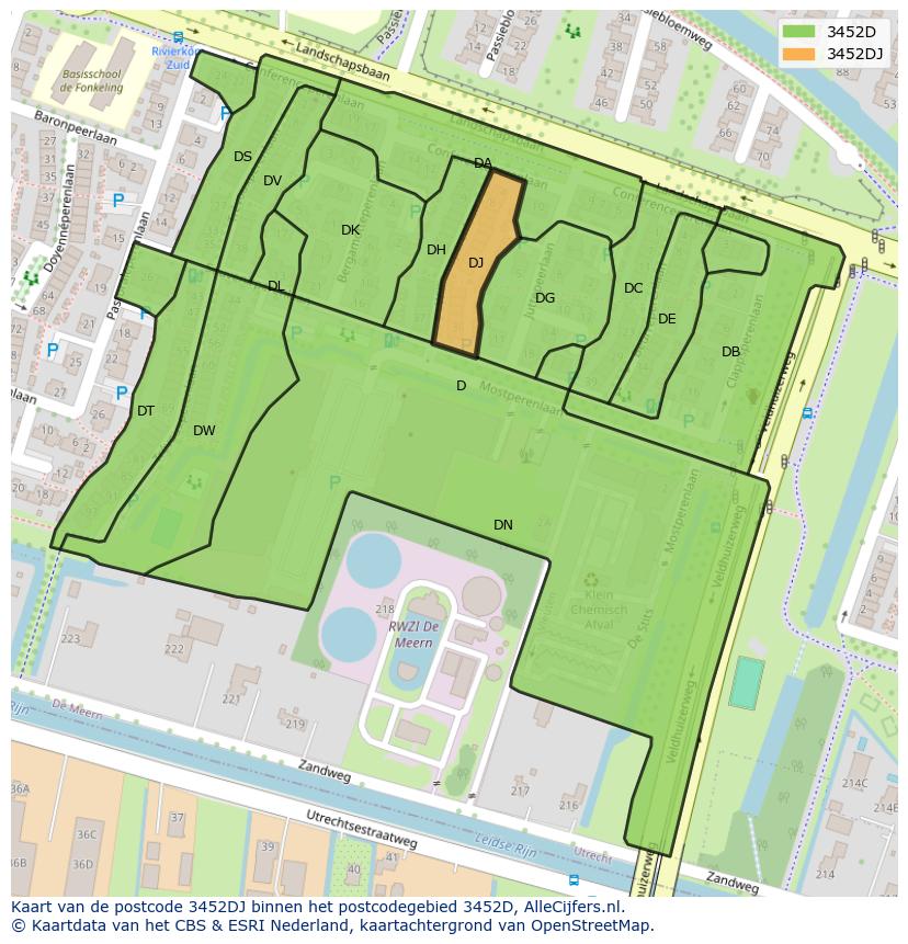 Afbeelding van het postcodegebied 3452 DJ op de kaart.