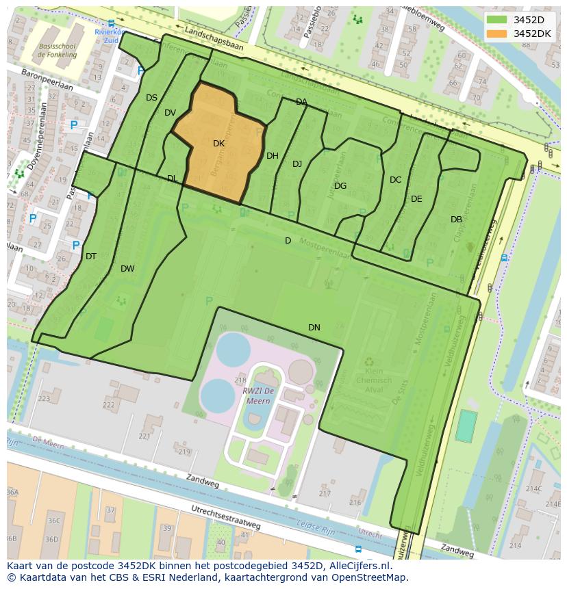 Afbeelding van het postcodegebied 3452 DK op de kaart.