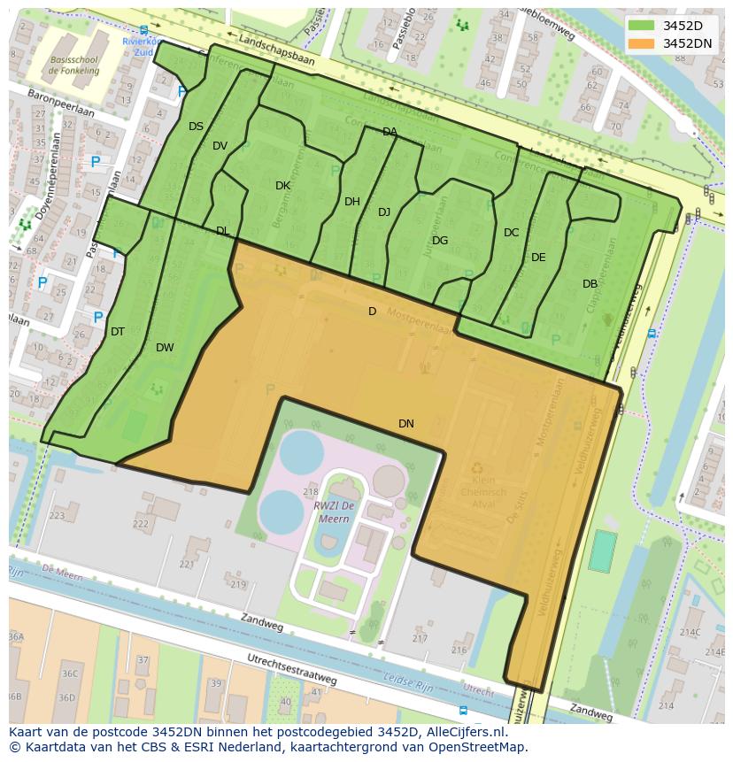 Afbeelding van het postcodegebied 3452 DN op de kaart.