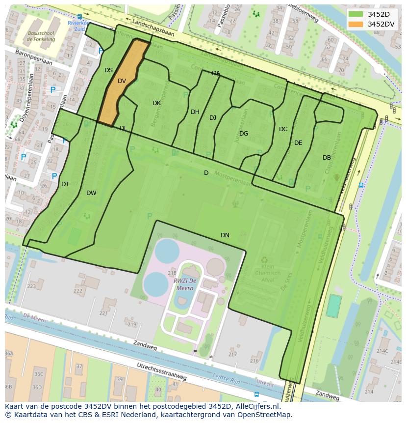 Afbeelding van het postcodegebied 3452 DV op de kaart.