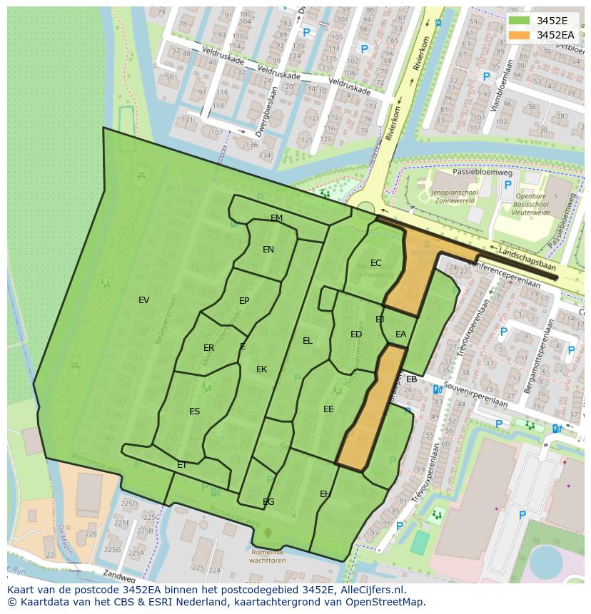 Afbeelding van het postcodegebied 3452 EA op de kaart.