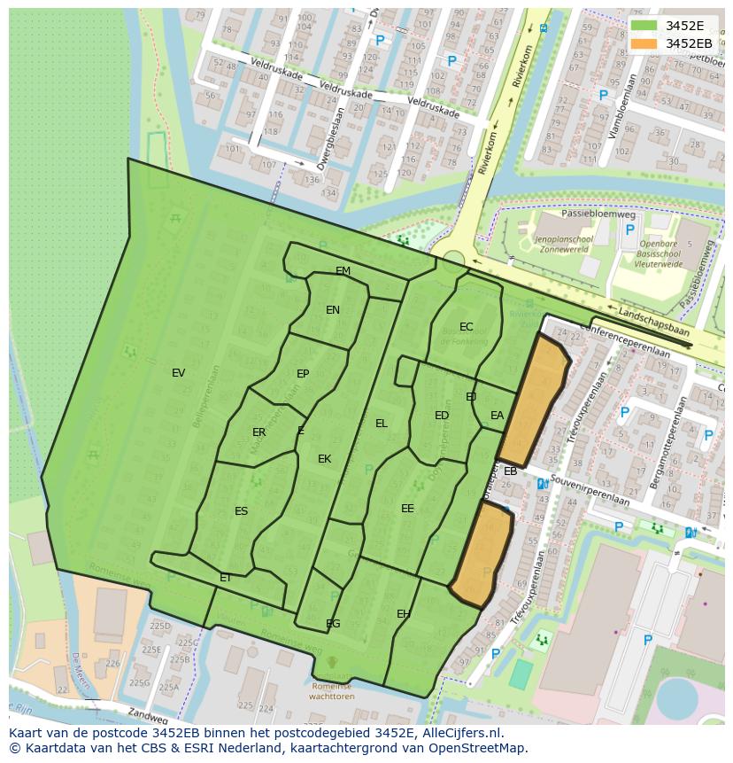 Afbeelding van het postcodegebied 3452 EB op de kaart.