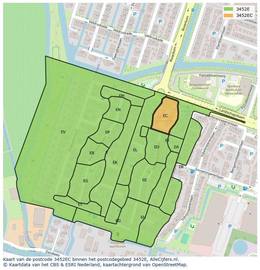 Afbeelding van het postcodegebied 3452 EC op de kaart.