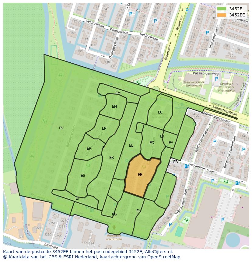 Afbeelding van het postcodegebied 3452 EE op de kaart.