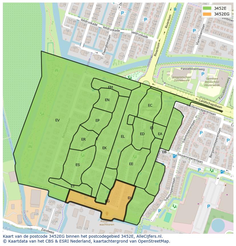 Afbeelding van het postcodegebied 3452 EG op de kaart.