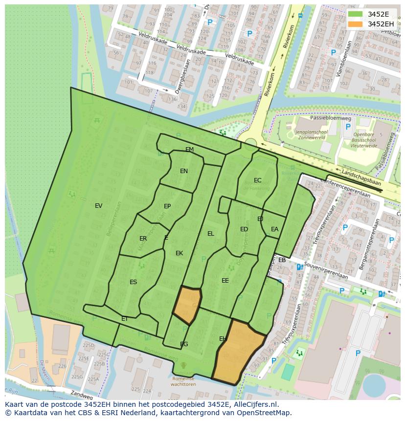 Afbeelding van het postcodegebied 3452 EH op de kaart.