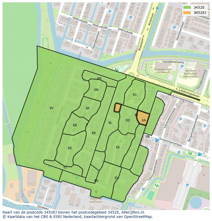 Afbeelding van het postcodegebied 3452 EJ op de kaart.