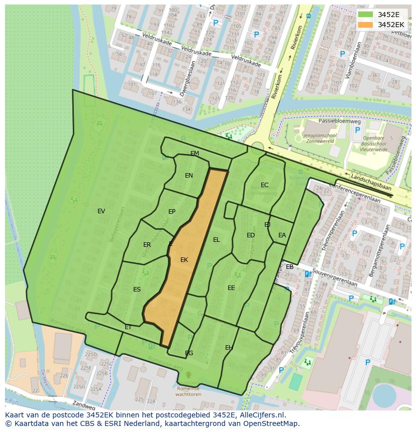 Afbeelding van het postcodegebied 3452 EK op de kaart.