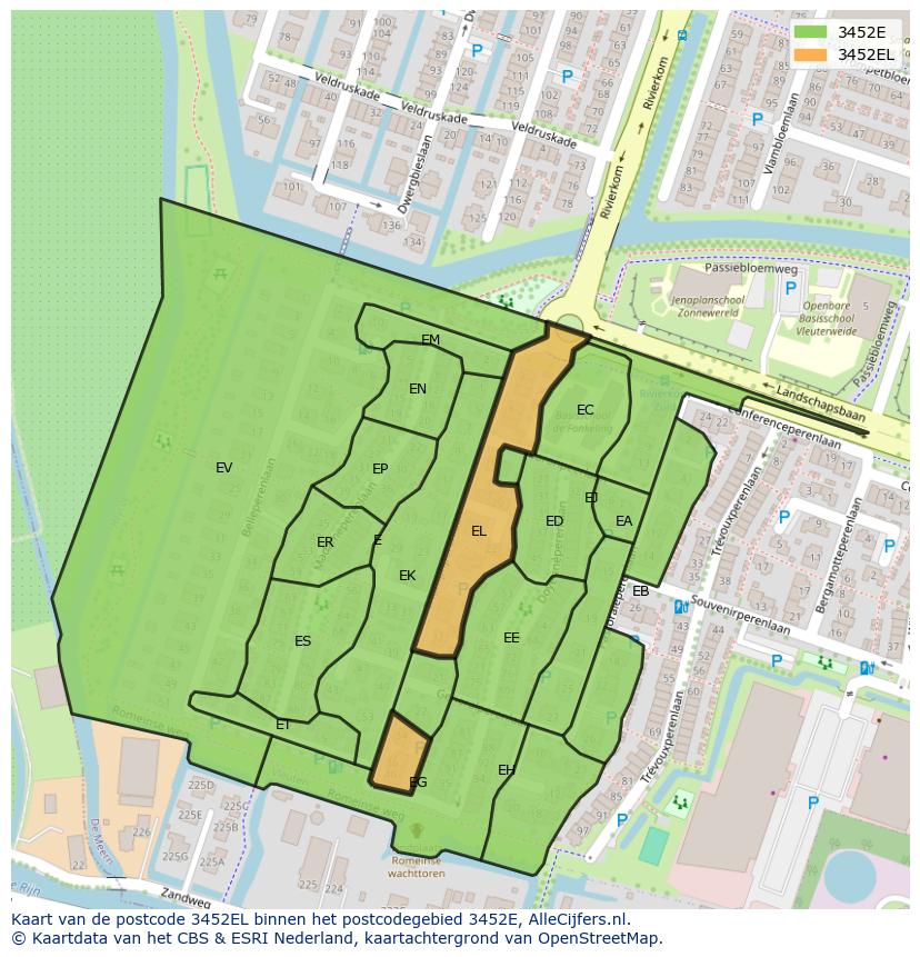 Afbeelding van het postcodegebied 3452 EL op de kaart.